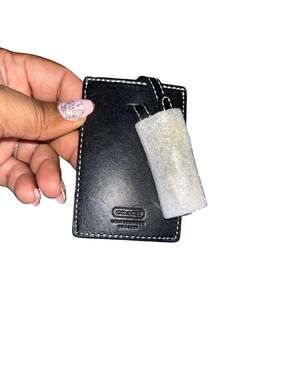 Coach Vintage 1941 Black Leather Luggage Tag with White Contrast Stitching